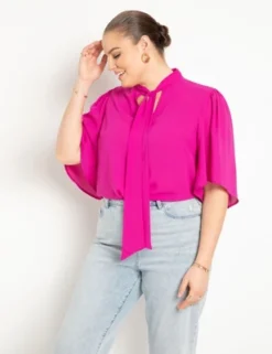 ELOQUII Women’s Plus Size Bow Blouse With Flutter Sleeve -Dresses City Shop GUEST 00b2a451 dc2b 49a6 b375 d064df2451fd