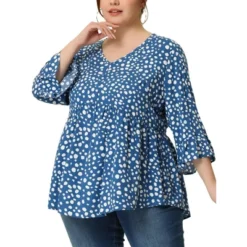 Agnes Orinda Women's Plus Size Fashion Outfits V Neck 3/4 Flounce Sleeve Babydoll Blouses -Dresses City Shop GUEST 01b99fc8 379c 448c 84f8 89d417be70d9