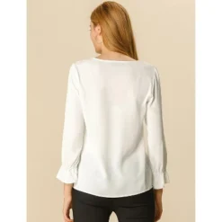 Allegra K Women's Office Work Ruffle V Long Sleeve Neck Chiffon Peasant Blouse -Dresses City Shop GUEST 0366a754 5f3c 4b70 95fb 85eca9709417