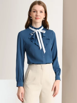 Allegra K Women's Work Office Top Blouse Ruffle Neck Long Sleeve Ribbon Button Down Blouses 4 Allegra K Women's Work Office Top Blouse Ruffle Neck Long Sleeve Ribbon Button Down Blouses - Image 2