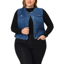 Agnes Orinda Plus Size Denim Vest For Women Button Down Collarless Jean Vest -Dresses City Shop GUEST 044e51f3 bd7f 45bd 8b48 24b57bd59dff