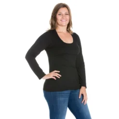24seven Comfort Apparel Womens Plus Size Solid Long Sleeve Scoop Neck Tee