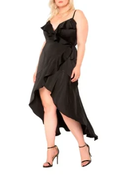 ELOQUII Women’s Plus Size Ruffle Satin Dress
