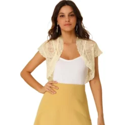 Allegra K Women's Elegant Short Sleeve Sheer Floral Lace Shrug Blouses 23 Allegra K Women's Elegant Short Sleeve Sheer Floral Lace Shrug Blouses -Dresses City Shop GUEST 0cad2648 7096 4180 b461 9213e7beb5ed