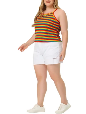 Agnes Orinda Women's Plus Size Stripe Sleeveless Stretch Camisole 3 Agnes Orinda Women's Plus Size Stripe Sleeveless Stretch Camisole