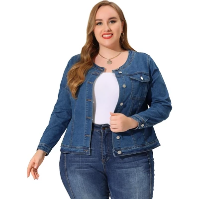 Agnes Orinda Women's Plus Size Jean Jacket Long Sleeves Collarless Denim Jacket 9 Agnes Orinda Women's Plus Size Jean Jacket Long Sleeves Collarless Denim Jacket - Image 7