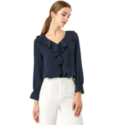 Allegra K Women's Office Work Ruffle V Long Sleeve Neck Chiffon Peasant Blouse -Dresses City Shop GUEST 0dfb6ae0 4a07 4f01 bd83 73288d8573a8