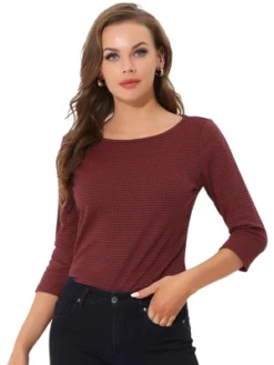 Allegra K Women's Work Office 3/4 Sleeve Boat Neck Houndstooth Printed Top Blouse 30 Allegra K Women's Work Office 3/4 Sleeve Boat Neck Houndstooth Printed Top Blouse -Dresses City Shop GUEST 0e6edfdc 806e 4ff8 97ca afdf63d7e75a