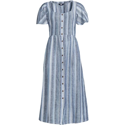 Lands' End Women's Linen Sweetheart Button Front Midi Dress 6 Lands' End Women's Linen Sweetheart Button Front Midi Dress - Image 4