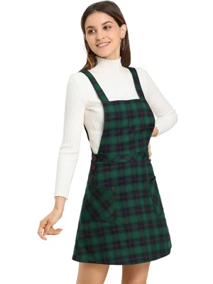Allegra K Women's Plaid Tartan Button Decor A-Line Pinafore Overall Dress 8 Allegra K Women's Plaid Tartan Button Decor A-Line Pinafore Overall Dress - Image 6