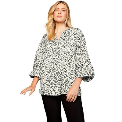 June + Vie By Roaman's Women’s Plus Size Split-Neck Blouson-Sleeve Top 3 June + Vie By Roaman's Women’s Plus Size Split-Neck Blouson-Sleeve Top