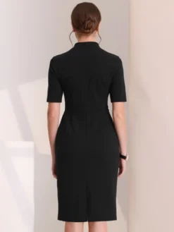 Allegra K Women's Sheath Dress V Neck Short Sleeve Work Office Body-con Midi Dresses -Dresses City Shop GUEST 157a04c4 ceb7 4cdf a1d4 8386448319f9