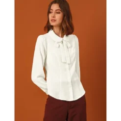 Allegra K Women's Peter Pan Collar Chiffon Bow Tie Neck Puff Sleeve Button Up Shirt 18 Allegra K Women's Peter Pan Collar Chiffon Bow Tie Neck Puff Sleeve Button Up Shirt -Dresses City Shop GUEST 15aa8b08 83c8 4c41 8924 72903d82b937