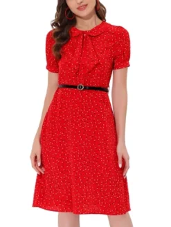 Allegra K Women's Peter Pan Collar Tie Neck Short Sleeves A-Line Elegant Belted Floral Dress 16 Allegra K Women's Peter Pan Collar Tie Neck Short Sleeves A-Line Elegant Belted Floral Dress -Dresses City Shop GUEST 15e06e5e dab0 4ec3 9d14 92390e39caf2