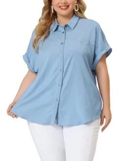 Agnes Orinda Women's Plus Size Chambray Work Roll Sleeves Buttons Down Shirts 12 Agnes Orinda Women's Plus Size Chambray Work Roll Sleeves Buttons Down Shirts -Dresses City Shop GUEST 16c1a9be d48e 4d71 b295 7b14bae442e4