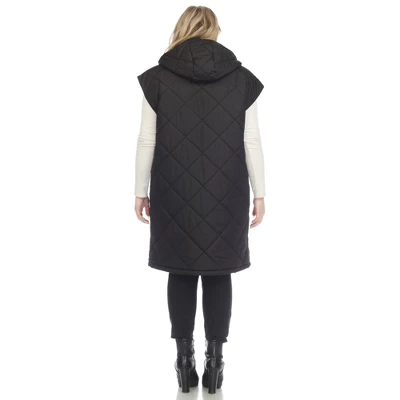Plus Size Diamond Quilted Hooded Puffer Vest-White Mark 3 Plus Size Diamond Quilted Hooded Puffer Vest-White Mark - Image 2