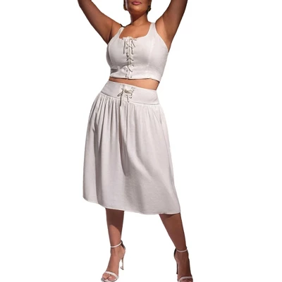 ELOQUII Women’s Plus Size Lace Up Waist Midi Skirt 3 ELOQUII Women’s Plus Size Lace Up Waist Midi Skirt