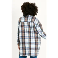Women's Plus Size Check Shacket - Blue | EVANS