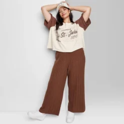 Women's Ascot + Hart Wide Leg Graphic Knit Pants - Brown -Dresses City Shop GUEST 1d38c76d 7edc 4bfe 8f5b 7dc2c835bdaf