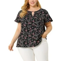 Agnes Orinda Women's Plus Size Keyhole Floral Chiffon Flared Sleeve Summer Trendy Peasant Tops -Dresses City Shop GUEST 1d3fbbb8 65de 41dc a118 90a80763117d