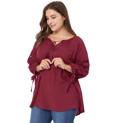 Agnes Orinda Women's Plus Size Long Sleeve Tie Winter Trendy Basic Tunic Blouse 9 Agnes Orinda Women's Plus Size Long Sleeve Tie Winter Trendy Basic Tunic Blouse - Image 7