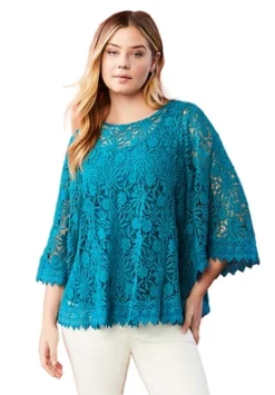 June + Vie By Roaman's Women’s Plus Size Boatneck Lace Top