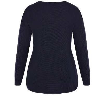 Women's Plus Size Carina Cable Sweater - Navy | AVENUE 7 Women's Plus Size Carina Cable Sweater - Navy | AVENUE - Image 5