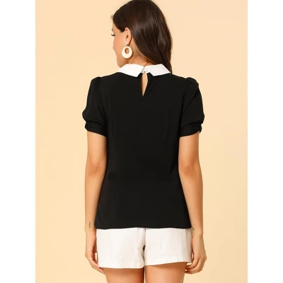 Allegra K Women's Vintage Peter Pan Collar Contrast Puff Short Sleeve Blouse 6 Allegra K Women's Vintage Peter Pan Collar Contrast Puff Short Sleeve Blouse - Image 4