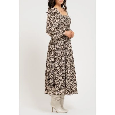 August Sky Women's Floral Long Sleeve Smocked Midi Dress 4 August Sky Women's Floral Long Sleeve Smocked Midi Dress - Image 2