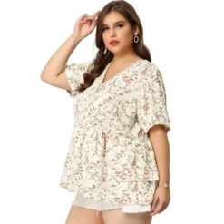 Agnes Orinda Women's Plus Size Blouse Floral Layered Flare Hem Casual Peplum Tops -Dresses City Shop GUEST 20c8bd22 e602 44c4 92b7 e324768e35fb