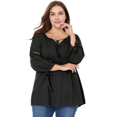 Agnes Orinda Women's Plus Size Long Sleeve Tie Winter Trendy Basic Tunic Blouse 10 Agnes Orinda Women's Plus Size Long Sleeve Tie Winter Trendy Basic Tunic Blouse - Image 8