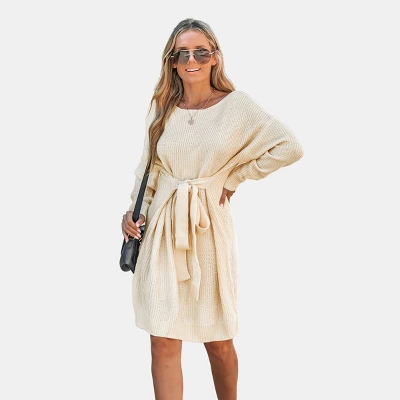 Women's Belted Cream Mini Sweater Dress - Cupshe 10 Women's Belted Cream Mini Sweater Dress - Cupshe - Image 8
