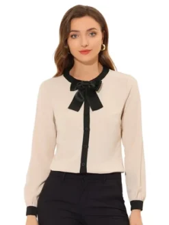 Allegra K Long Sleeve Bow Neck Blouse For Women's Contrast Casual Work Button Down Shirt 14 Allegra K Long Sleeve Bow Neck Blouse For Women's Contrast Casual Work Button Down Shirt -Dresses City Shop GUEST 214b2653 75cf 4117 a344 8134e5fe4541