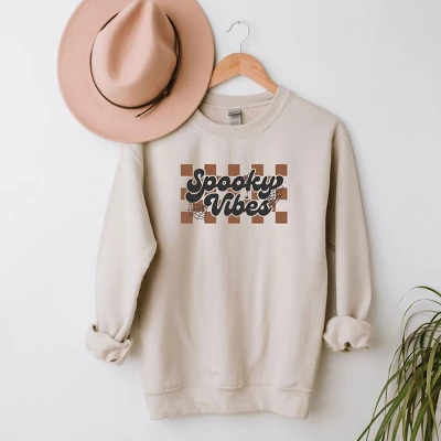 Simply Sage Market Women's Graphic Sweatshirt Checkered Spooky Vibes 3 Simply Sage Market Women's Graphic Sweatshirt Checkered Spooky Vibes