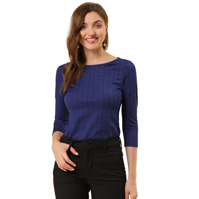 Allegra K Women's Work Office 3/4 Sleeve Boat Neck Houndstooth Printed Top Blouse 11 Allegra K Women's Work Office 3/4 Sleeve Boat Neck Houndstooth Printed Top Blouse - Image 9