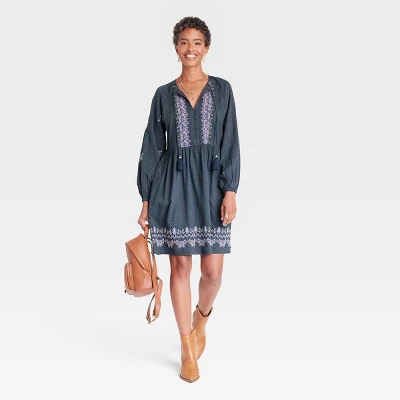 Women's Balloon Long Sleeve Embroidered Dress - Knox Rose™ 4 Women's Balloon Long Sleeve Embroidered Dress - Knox Rose™ - Image 2