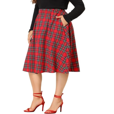 Agnes Orinda Women's Plus Size Velvet Plaid A-Line Elastic Waist Flare Skirts 7 Agnes Orinda Women's Plus Size Velvet Plaid A-Line Elastic Waist Flare Skirts - Image 5