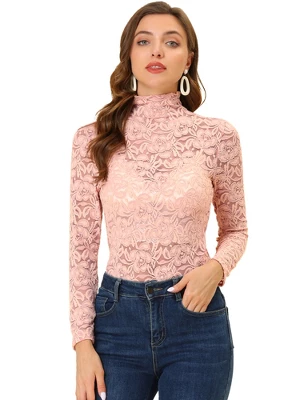 Allegra K Women's See Through Long Sleeve Turtleneck Sheer Floral Lace Blouse 13 Allegra K Women's See Through Long Sleeve Turtleneck Sheer Floral Lace Blouse - Image 11