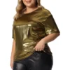 Agnes Orinda Women's Plus Size Metallic Holographic Concert Carival Party Blouse -Dresses City Shop GUEST 2860495e 9ca4 4b5c 9fd3 c2ceeb95b606