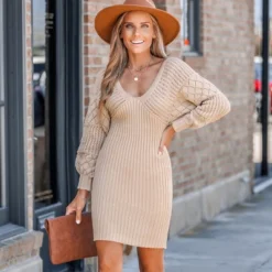 Women's Crochet V-Neck Mini Sweater Dress - Cupshe -Dresses City Shop GUEST 288d4922 2397 40d0 b627 e63cf7523f9a