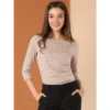 Allegra K Women's Work Office 3/4 Sleeve Boat Neck Houndstooth Printed Top Blouse
