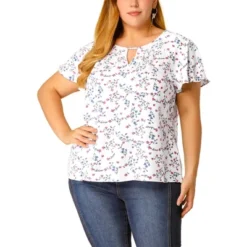 Agnes Orinda Women's Plus Size Keyhole Floral Chiffon Flared Sleeve Summer Trendy Peasant Tops -Dresses City Shop GUEST 2a4bd6e8 7083 4099 9f7f 31e430544488
