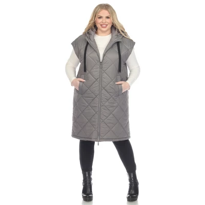 Plus Size Diamond Quilted Hooded Puffer Vest-White Mark 10 Plus Size Diamond Quilted Hooded Puffer Vest-White Mark - Image 9