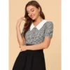 Allegra K Women's Plaid Puff Sleeve Blouse Contrast Collar Button Down Shirt Tops -Dresses City Shop GUEST 2b311412 332d 49d0 8bfe 8973c96a587b
