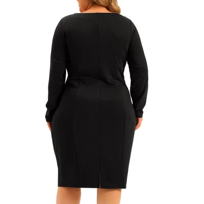 Agnes Orinda Women's Plus Size Office Work Long Sleeves Sheath Dress 5 Agnes Orinda Women's Plus Size Office Work Long Sleeves Sheath Dress - Image 3