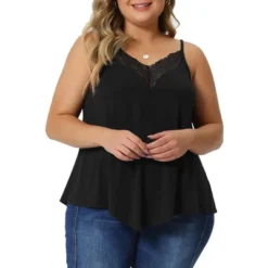 Agnes Orinda Women's Plus Size Lace Front V-Neck Sleeveless Spaghetti Strap Camisole