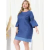 Agnes Orinda Women's Plus Size Puff Sleeve Chambray Shift Dress 2 Agnes Orinda Women's Plus Size Puff Sleeve Chambray Shift Dress -Dresses City Shop GUEST 2bd620ed 0aa8 4806 a135 42ed557e3feb