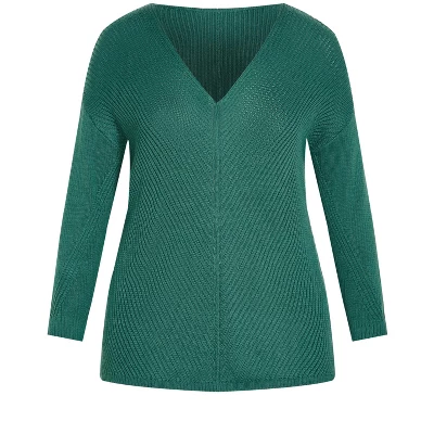 Women's Plus Size Primrose Sweater - Teal Green | AVENUE 5 Women's Plus Size Primrose Sweater - Teal Green | AVENUE - Image 3