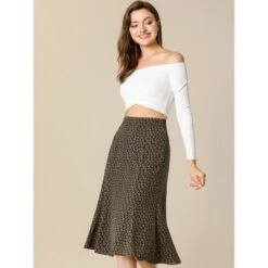 Allegra K Women's Print Peasant Elastic Waist A-Line Midi Skirts -Dresses City Shop GUEST 2c391c7f 1bc8 4f24 9d41 c947c0f428db