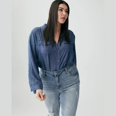 Molly & Isadora Women's Versitle Chambray Button-Up Shirt 10 Molly & Isadora Women's Versitle Chambray Button-Up Shirt - Image 8